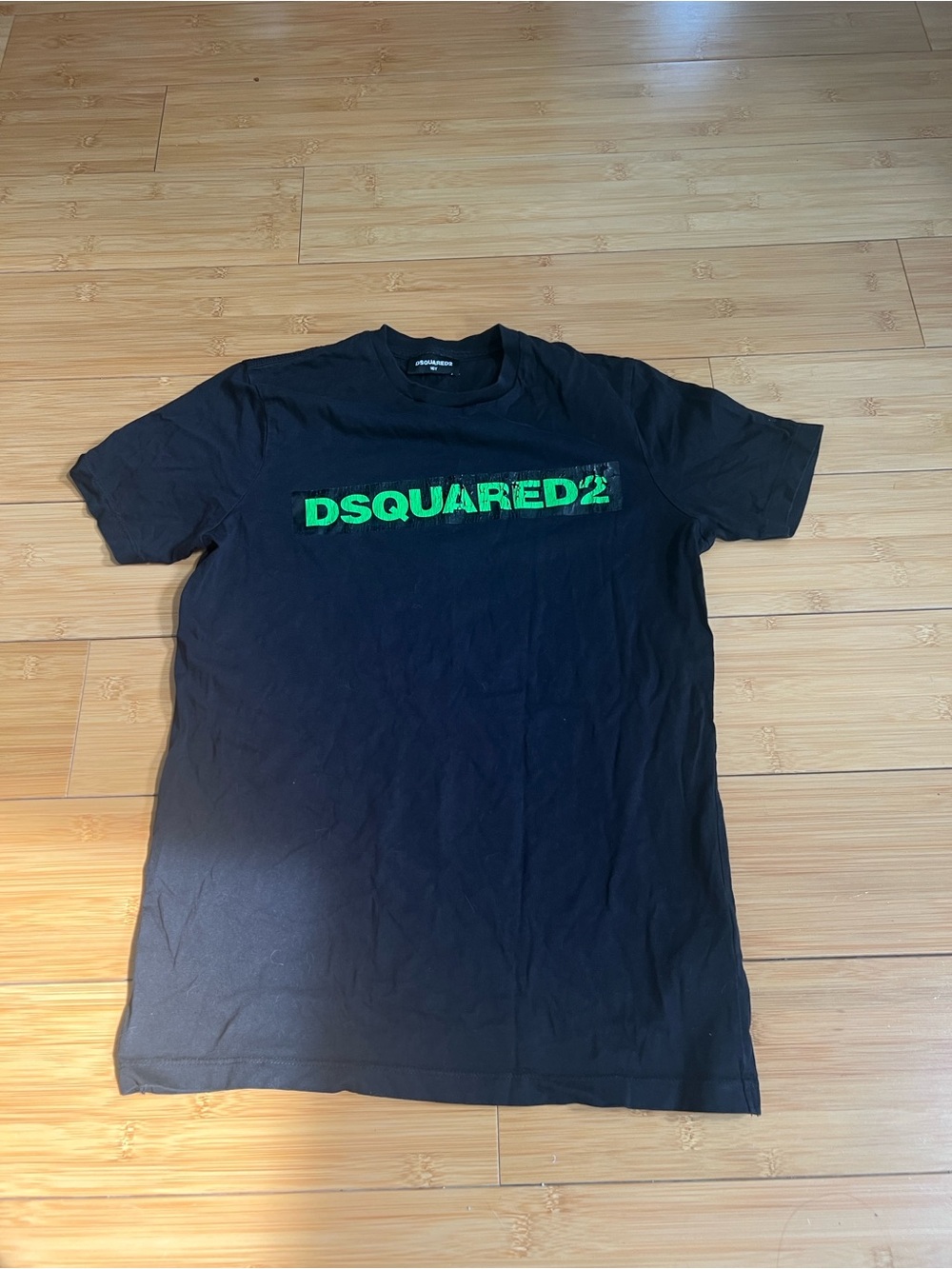 DSQUARED2 Kids Boys T-Shirt Black Neon Green Logo Tee Size 16Y Fits Mens XS S